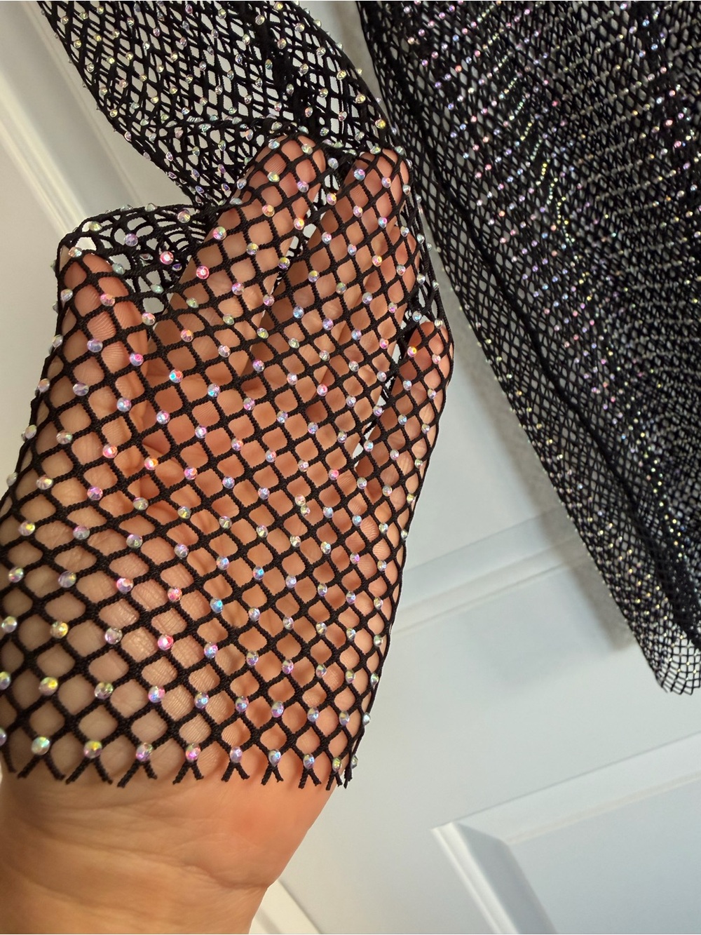 Rhinestone Black Mesh Sheer Long Sleeve Bodycon Dress Justify Festival Rainbow